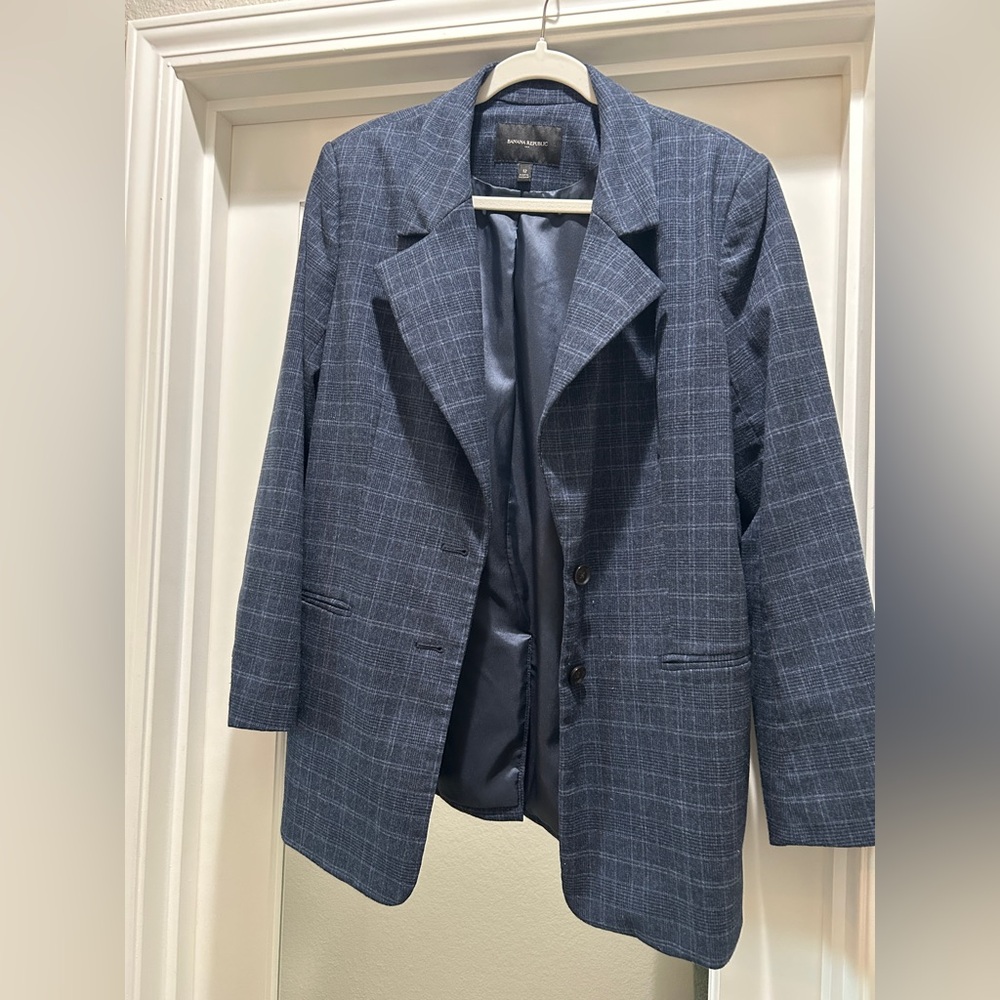 Banana Republic Navy Plaid Blazer
